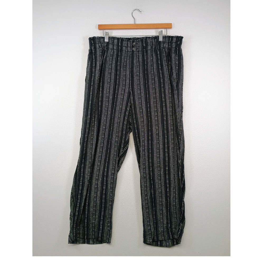 Coastal Boho Briggs Women XL Black White Striped Linen Blend Relaxed Pants 8053
